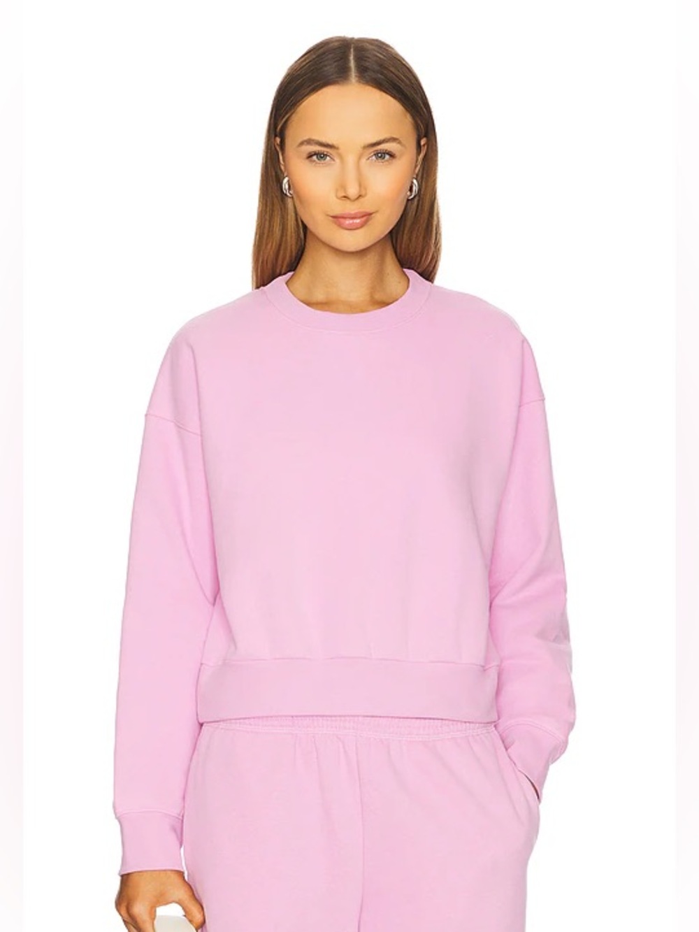 Beyond Yoga On The Go Pink Haze Pullover Crewneck Fleece Sweatshirt